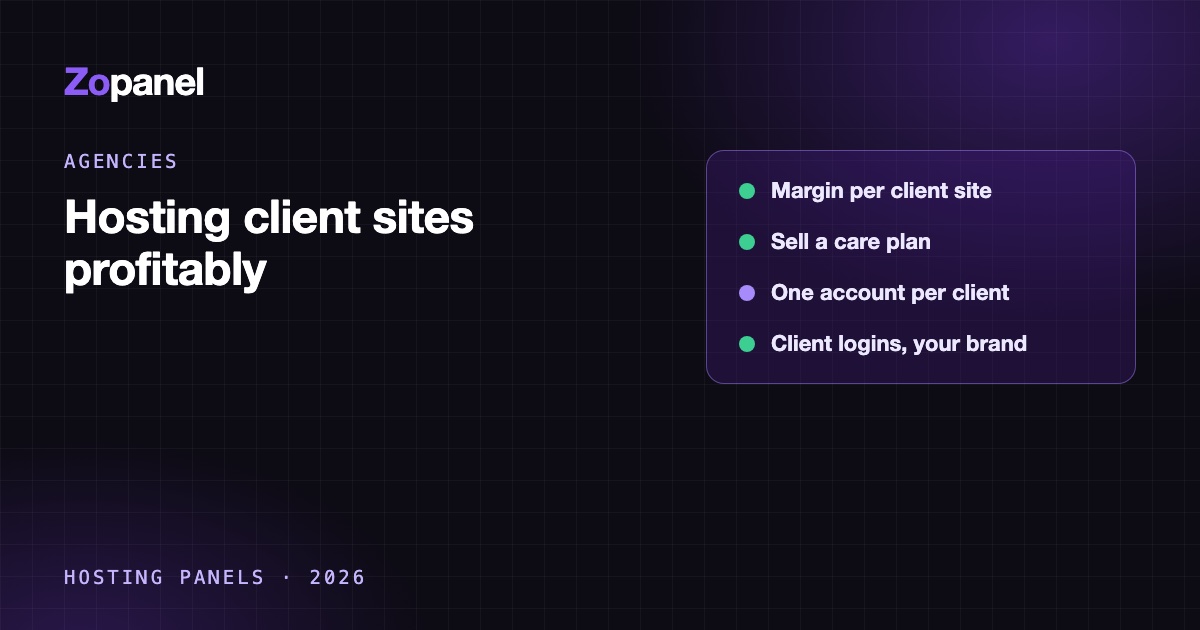 Margin breakdown for one client website hosted by a web design agency, next to client logins on a panel with the agency's brand