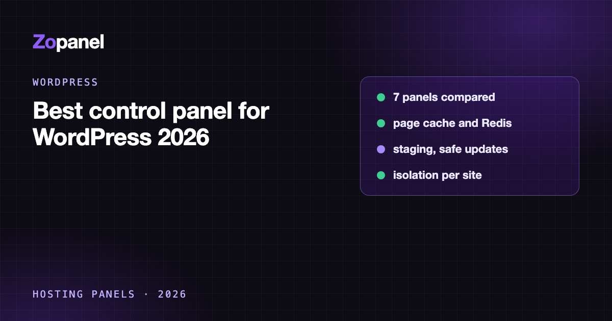 Comparison chart of seven control panels scored on WordPress features such as page cache, staging and safe updates
