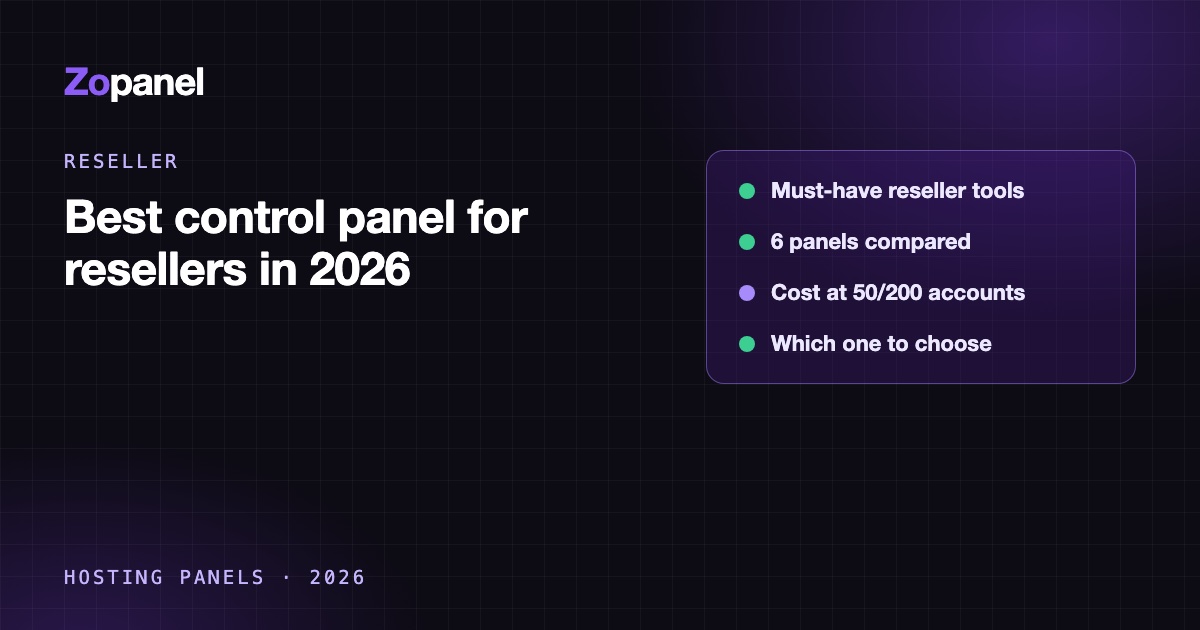 Table comparing reseller features and licence costs of six hosting control panels