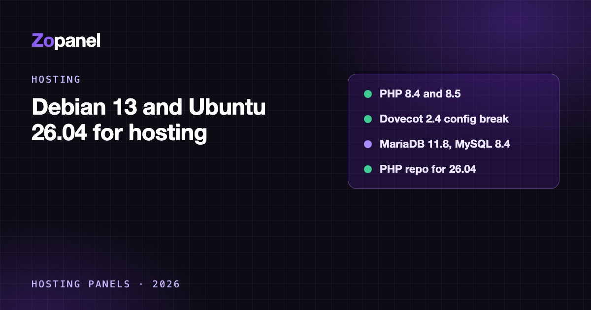 Table comparing package versions in Debian 12, Debian 13, Ubuntu 24.04 and Ubuntu 26.04