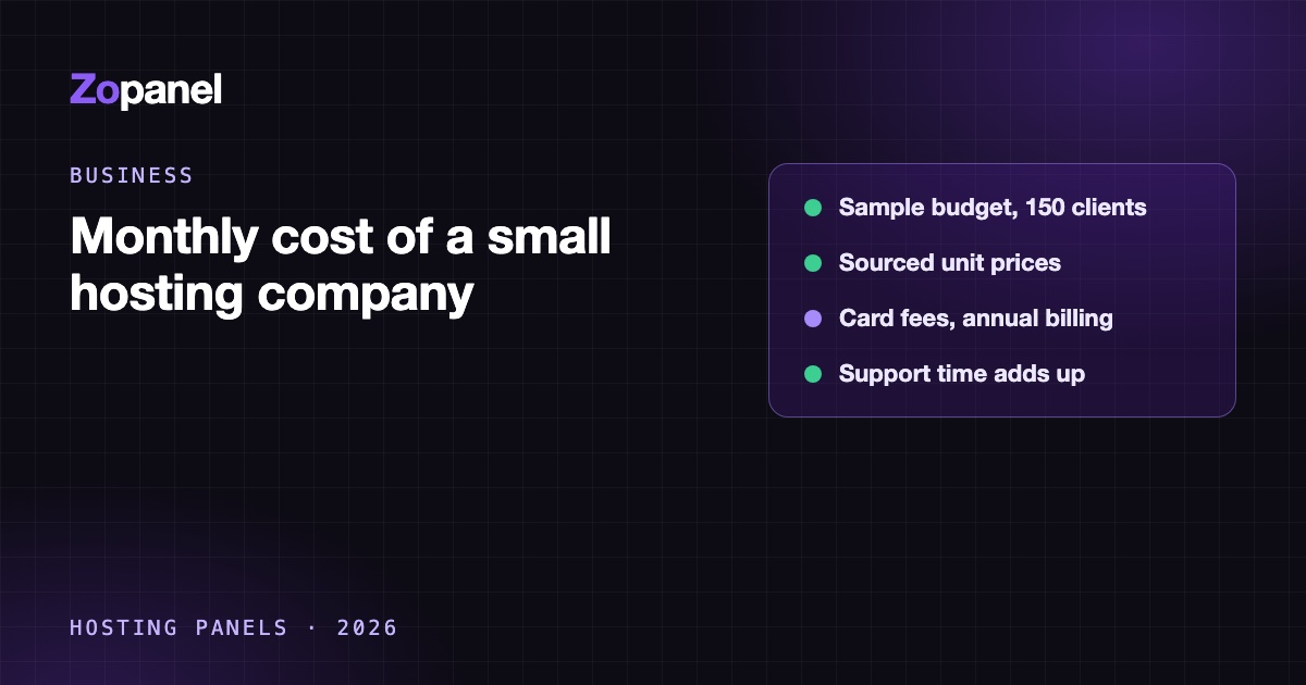 Bảng ngân sách hằng tháng của một công ty hosting nhỏ, từ server, license đến phí thanh toán và thời gian hỗ trợ