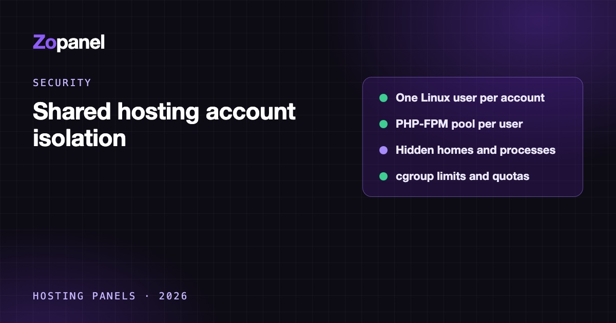 Diagram of separate hosting accounts on one server, each in its own walled box