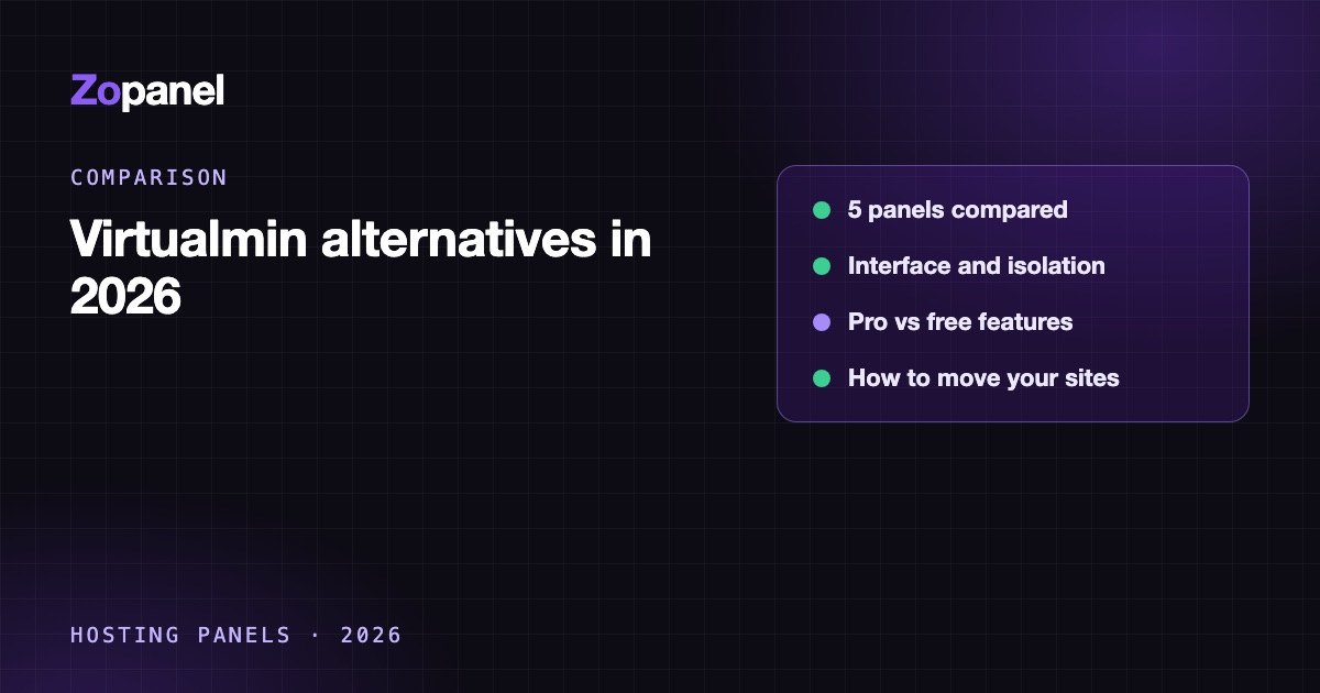 Comparison of Virtualmin with five hosting control panels that have a simpler interface