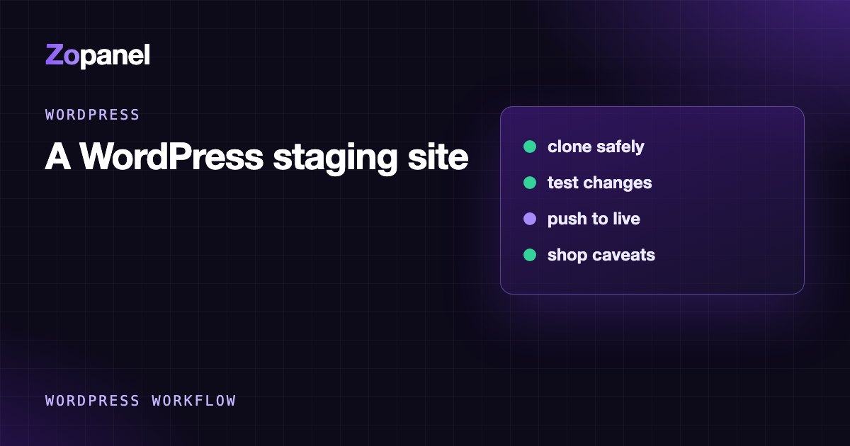 Diagram: a live WordPress site and its staging copy on a subdomain