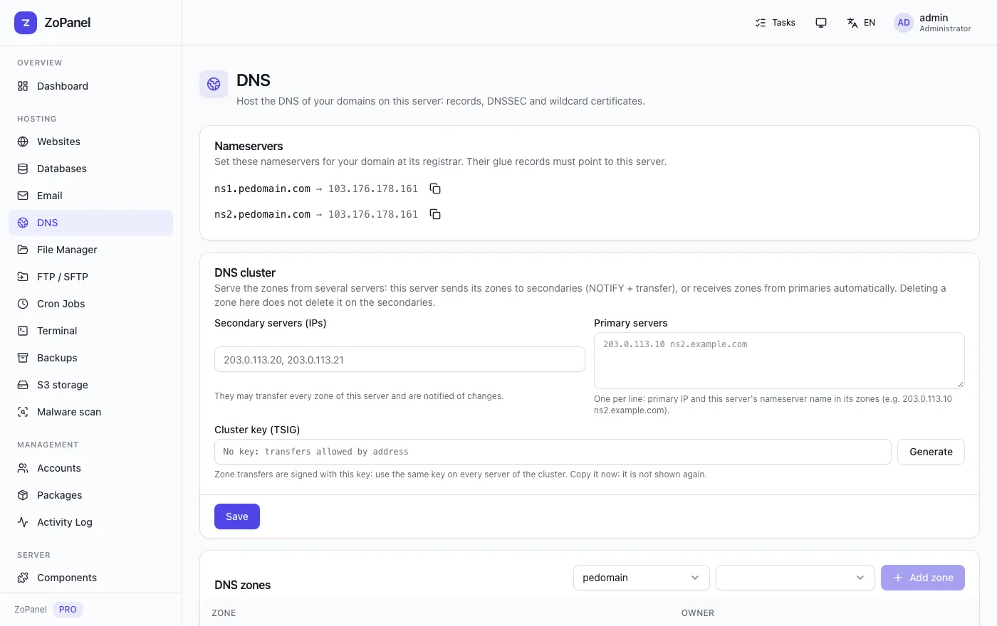 DNS — ZoPanel