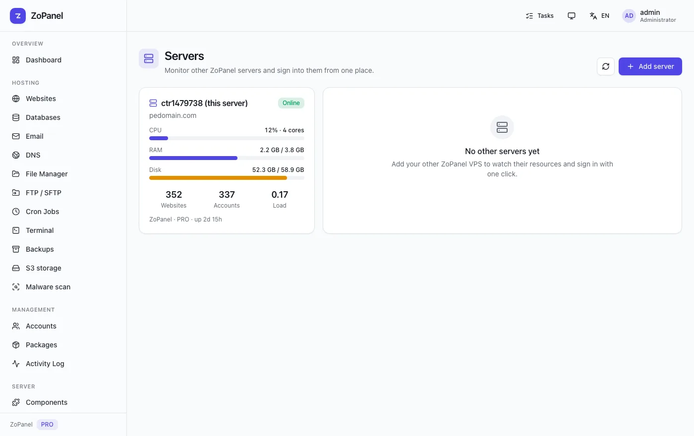 Multi-server fleet — ZoPanel