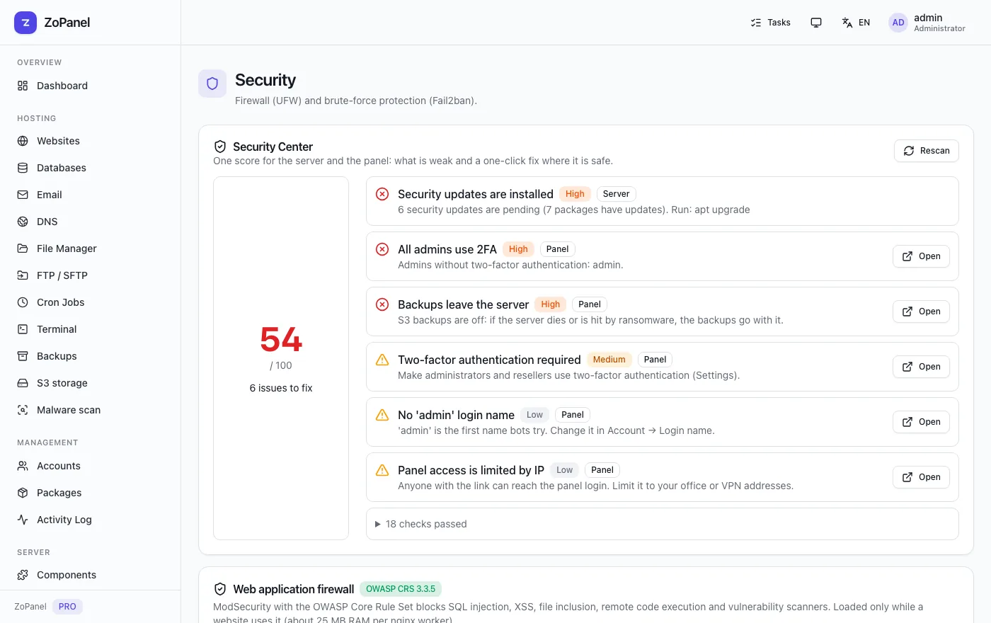 Security — ZoPanel