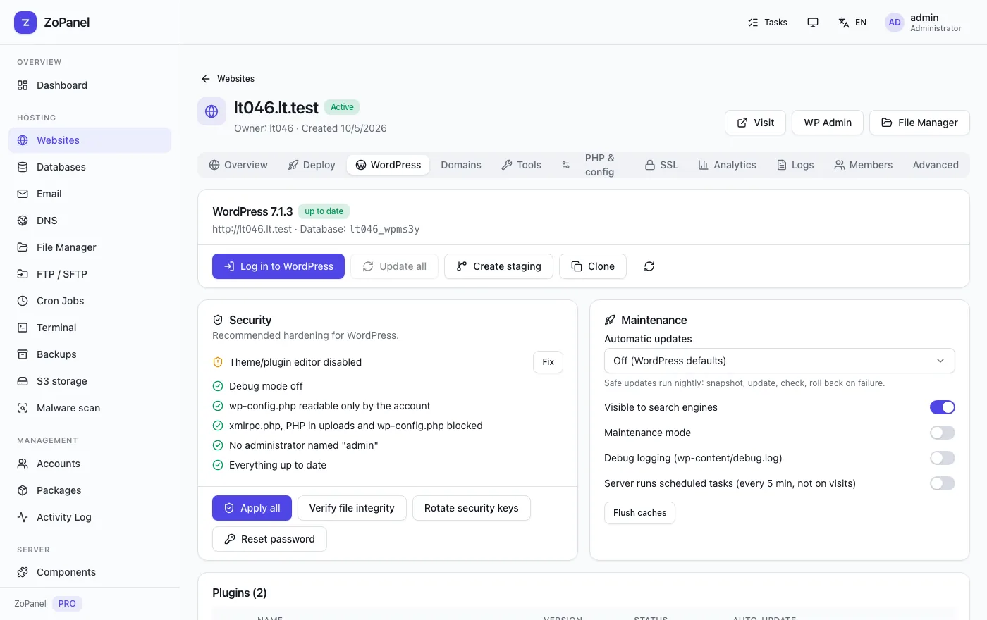 WordPress Toolkit — ZoPanel